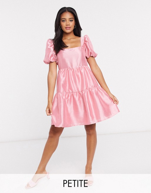 Vero Moda Petite puff sleeve smock dress in pink