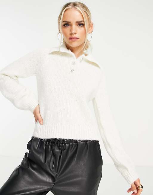 Vero Moda Petite - Pull à manches bouffantes et col - Blanc, 3 de 4
