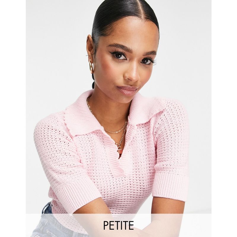 Vero Moda Petite – Pullover aus Waffelstrick in Rosa mit Kragen