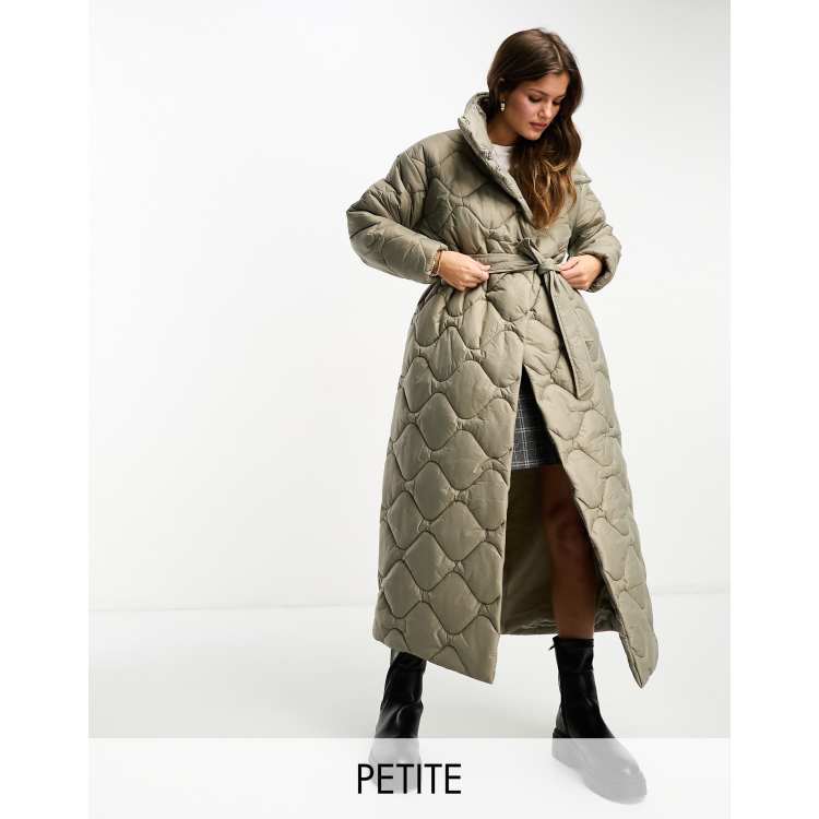 Vero Moda Petite quilted high neck maxi puffer coat in stone