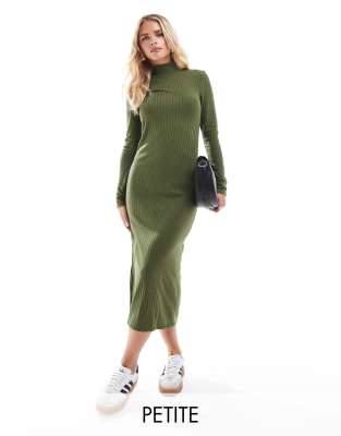 ribbed jersey maxi dress in dark green