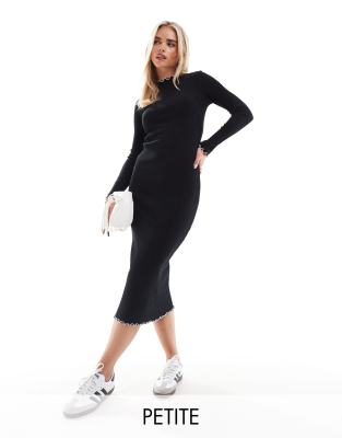 ribbed jersey midi dress in black with white contrast tipping