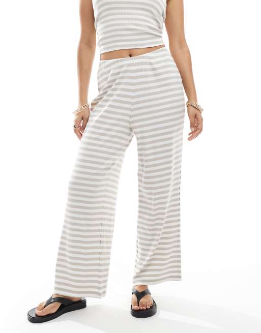 Vero Moda Petite ribbed jersey pants in beige stripes - part of a set, 2 of 5