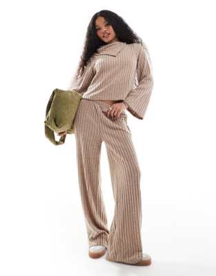 ribbed jersey wide leg pants in beige - part of a set-Neutral