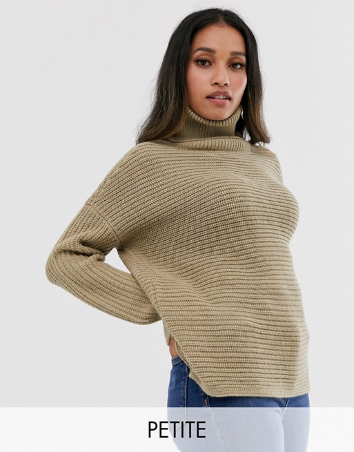 Vero Moda Petite ribbed jumper with roll neck in beige