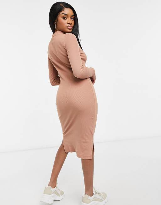 Camel ribbed 2024 midi dress