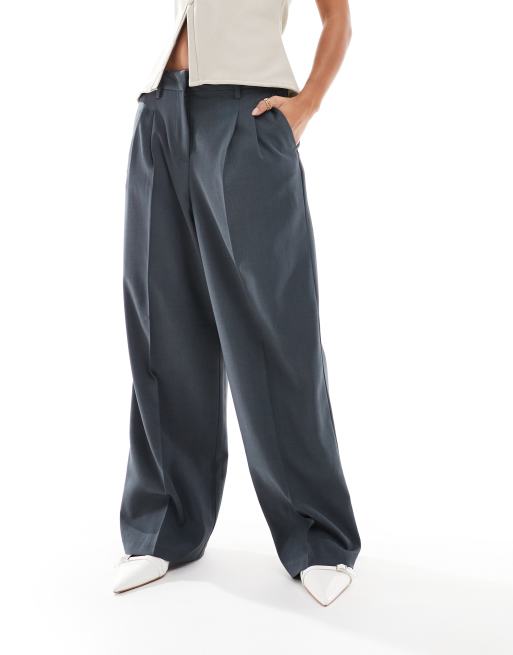 Vero Moda Petite - Rita - Pantaloni dad fit a fondo ampio sartoriali grigio asfalto