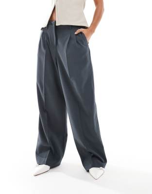 Rita tailored wide leg dad pants in asphalt gray