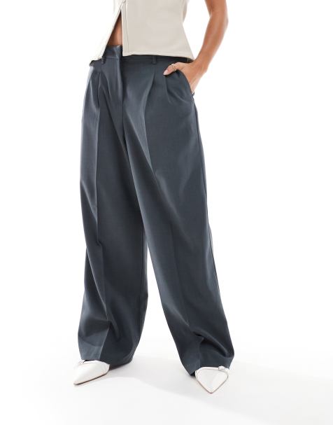 Vero Moda Petite Rita tailored wide leg dad trousers in asphalt grey - view 1