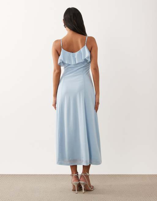 Vero Moda Petite - Robe caraco mi-longue en mousseline à volants sur le buste - Bleu clair, 2 de 4