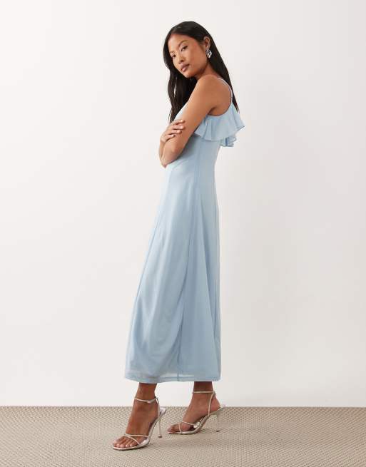 Vero Moda Petite - Robe caraco mi-longue en mousseline à volants sur le buste - Bleu clair, 4 de 4