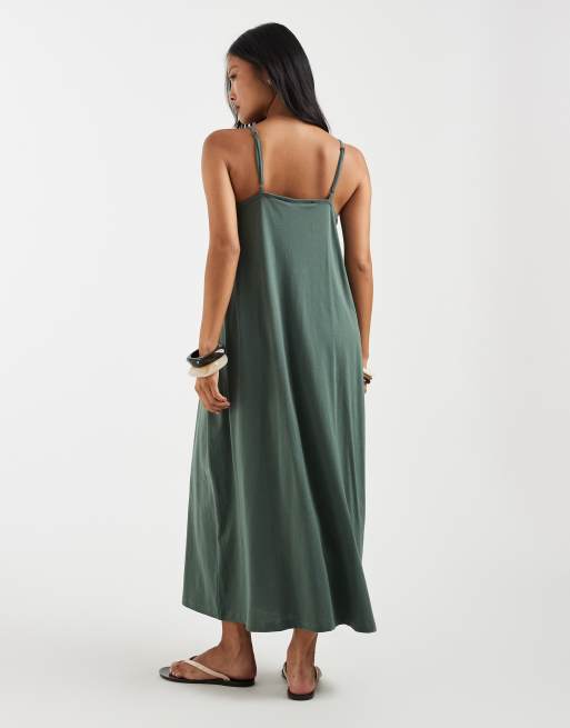 Vero Moda Petite - Robe longue à enfiler avec bretelles fines - Kaki , 3 de 4