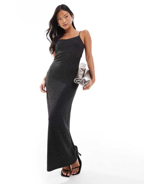 Vero Moda Petite - Robe longue à paillettes et bretelles fines - Noir - view 1