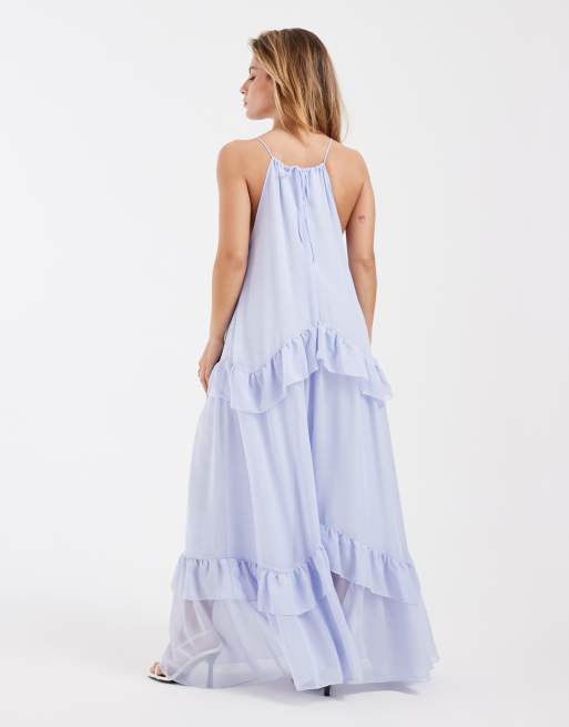 Vero Moda Petite - Robe longue dos nu en mousseline avec bords à volants - Bleu lavande, 3 de 4