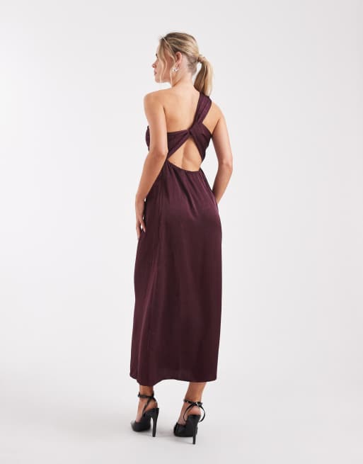 Vero Moda Petite - Robe longue et asymétrique en satin - Bordeaux, 4 de 4
