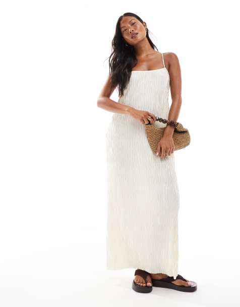 Vero Moda Petite - Robe longue plissée et texturée à bretelles - Crème bouleau - view 1