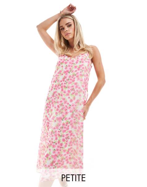 Vero Moda Petite - Robe mi-longue à bretelles fines et motif fleuri - Rose - view 1