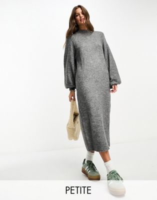 Vero Moda Petite extreme sleeve knitted midi dress in grey - ASOS Price Checker