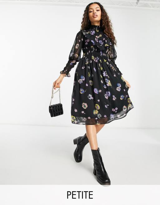 Vero Moda Petite - Robe mi-longue froncée à imprimé fleurs