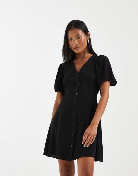 Vero Moda Petite - Robe patineuse courte boutonnée - Noir - view 1