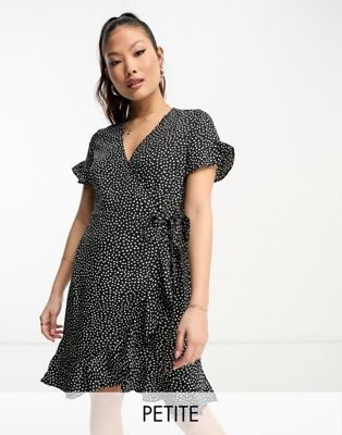 Vero Moda Petite wrap mini dress in black spot print - ASOS Price Checker