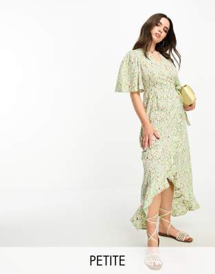 Vero Moda Petite - Robe portefeuille rétro longue à imprimé fleuri - Vert | ASOS