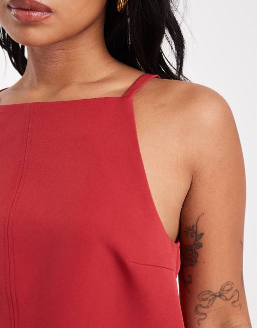 Vero Moda Petite – Röd, figurnära miniklänning med axelband och brottarringning, 2 av 4
