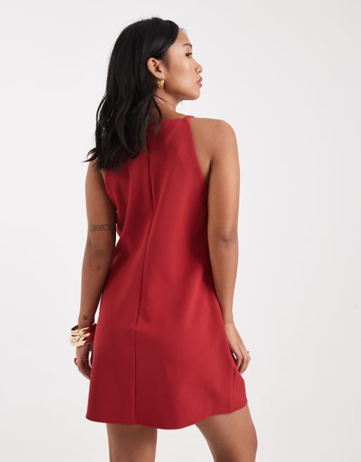 Vero Moda Petite – Röd, figurnära miniklänning med axelband och brottarringning, 4 av 4