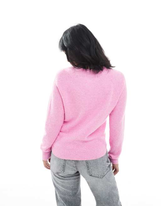Vero Moda Petite round neck knitted jumper in fuschia pink, 3 of 4