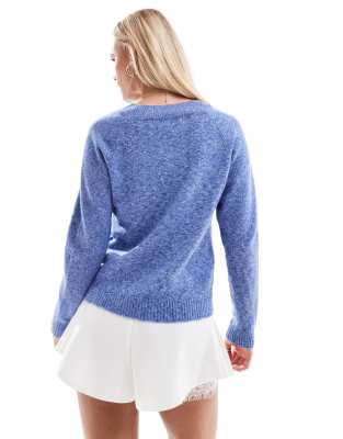 Vero Moda Petite Round Neck Sweater In Blue
