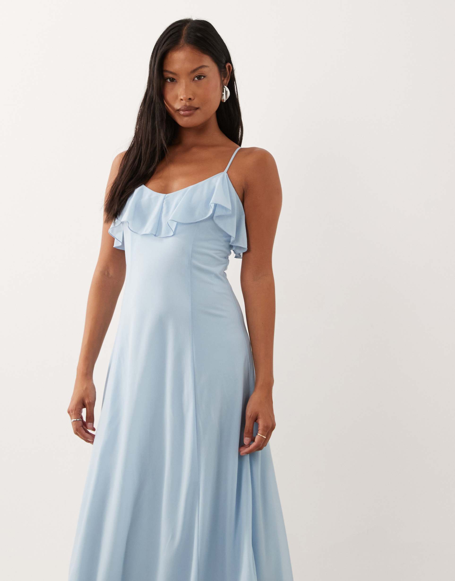 vero moda petite ruffle bust chiffon midaxi cami dress in light blue