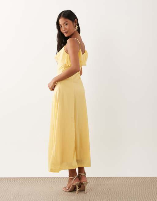 Vero Moda Petite ruffle bust chiffon midi cami dress in golden yellow, 4 of 4