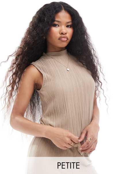 Vero Moda Petite – Sandfärgad, plisserad och ärmlös topp, del av set - view 1