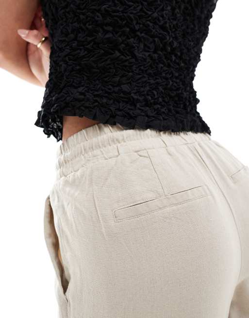 Vero Moda Petite – Sandfärgade avsmalnande byxor i linneblandning, 4 av 5