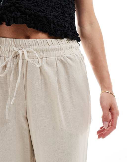 Vero Moda Petite – Sandfärgade avsmalnande byxor i linneblandning, 5 av 5