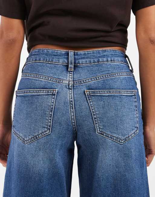 Vero Moda Petite Sandie jean stretch coupe large taille mi-haute en denim bleu moyen, 5 de 5