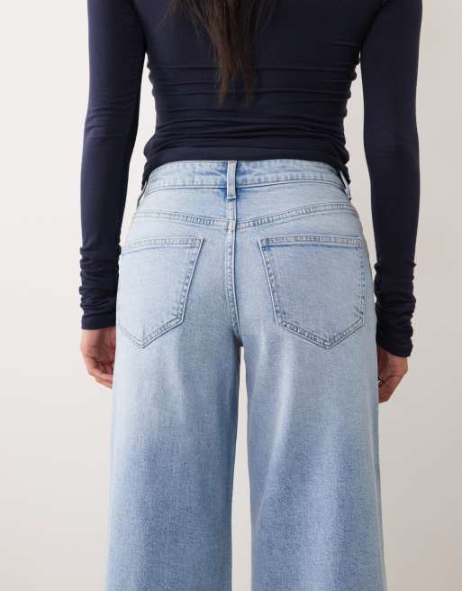 Vero Moda Petite Sandie mid rise wide leg stretch jeans in light blue denim, 5 of 5