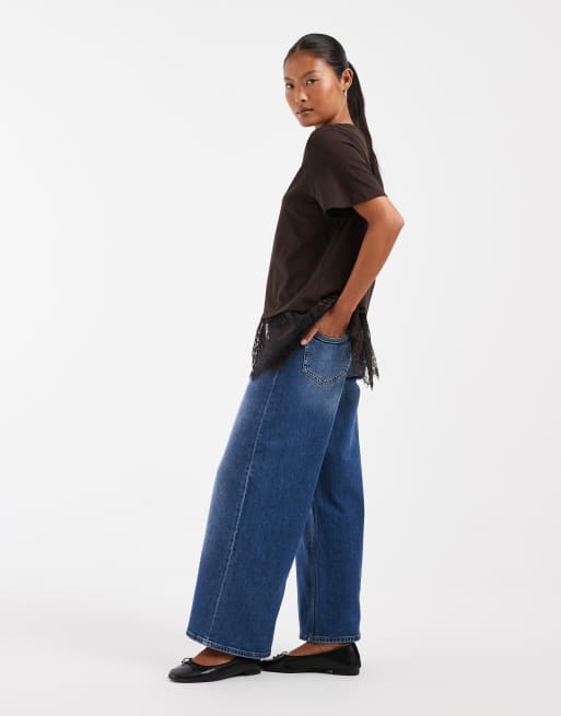 Vero Moda Petite Sandie mid rise wide leg stretch jeans in medium blue denim, 2 of 5