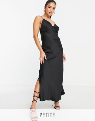 Vero Moda Petite satin slip midi dress in black - ASOS Price Checker