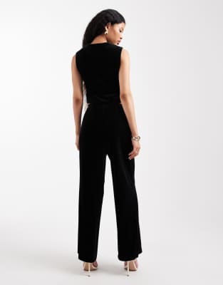 Vero Moda Petite Seam Front Tailored Velvet Pants In Black