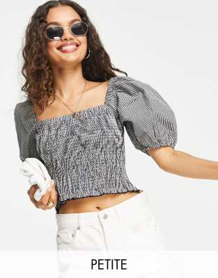 Vero Moda Petite shirred puff sleeve blouse in black gingham - part of a set