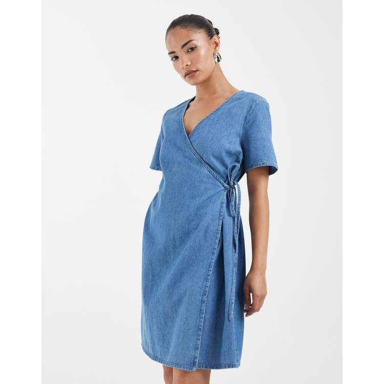petite wrap dress short sleeve Vero Moda Petite - Denim Mini Dress - Women - Cotton - XS
