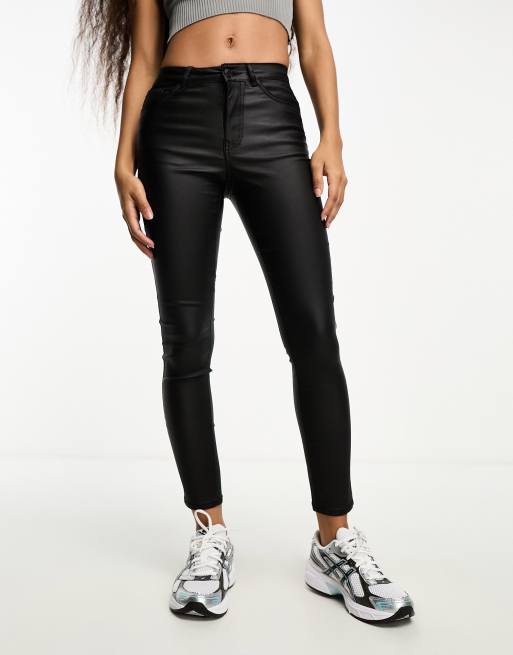 Vero Moda Petite - Skinny jeans met coating in zwart , 3 van 5