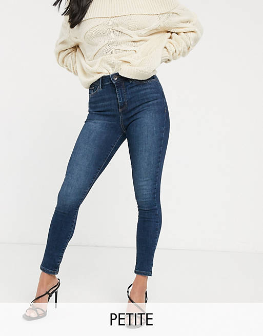 Vero Moda Petite skinny jeans with high waist in mid wash blue | ASOS