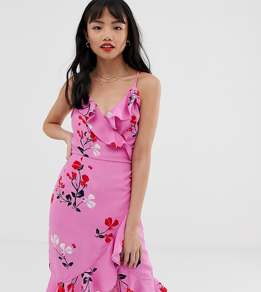 Vero Moda Petite slå-om-kjole med læser og blomsterprint-Multifarvet