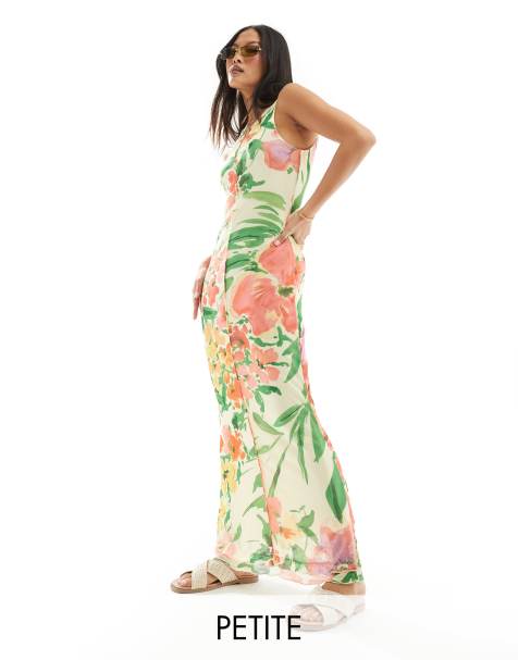 Vero Moda Petite sleeveless lettuce edge mesh dress in summer floral print - view 1