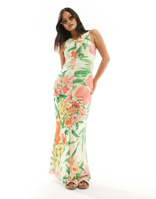 Vero Moda Petite Sleeveless Lettuce Edge Mesh Dress in Summer Floral Print Yellow
