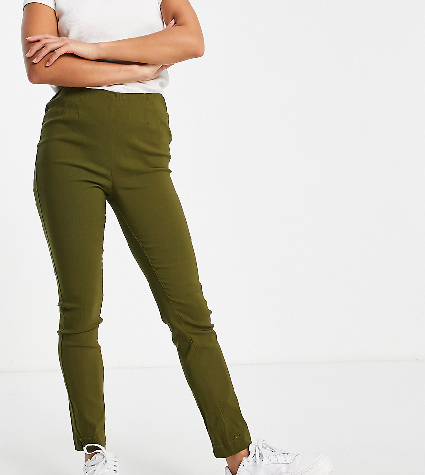 Vero Moda Petite slim high waisted trousers in khaki-Green