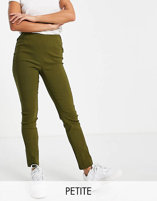 Vero Moda Petite slim high waisted trousers in khaki