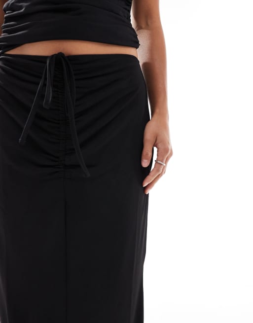 Vero Moda Petite slinky ruched front maxi skirt in black - part of a set, 4 of 5